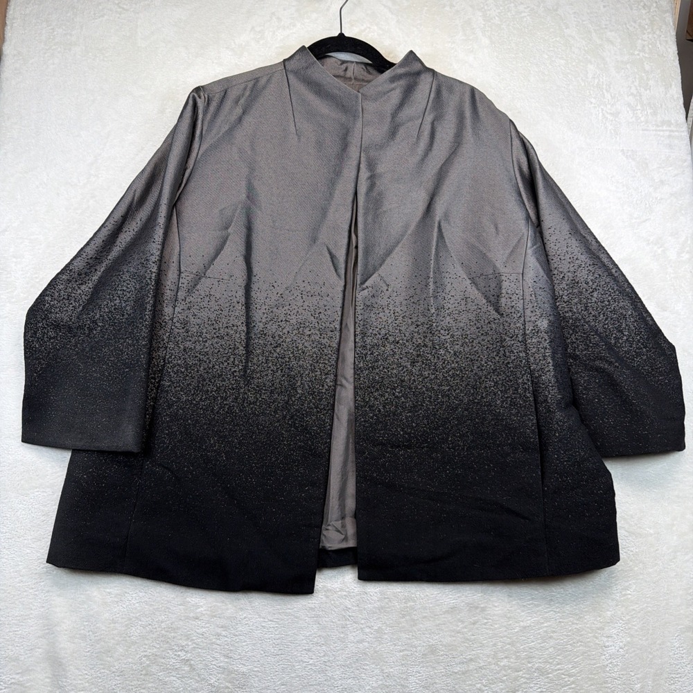 Eileen Fisher Woman 1X Ombre Wool Open Front Jacket Coat Gray Black Italian